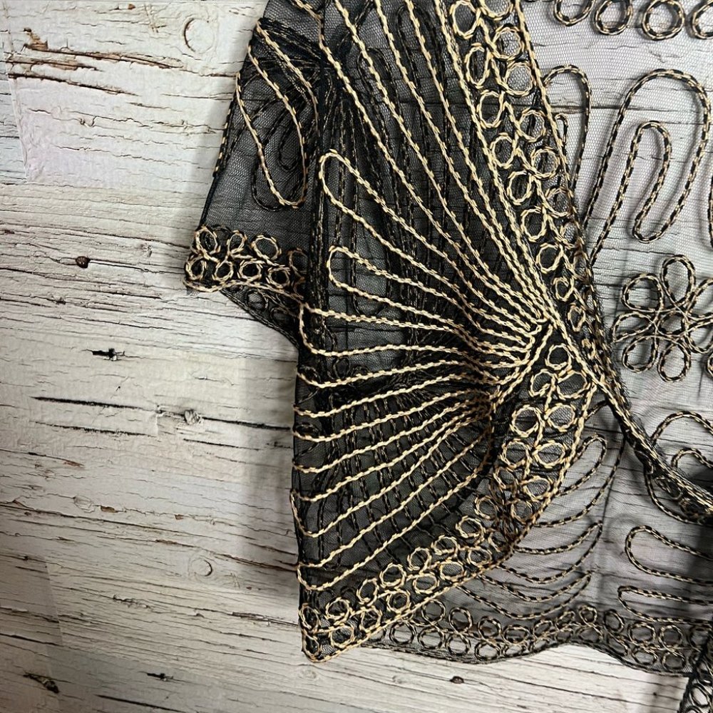 Joseph Ribkoff Black and Gold Sheer Cardigan - Picture 2 of 7
